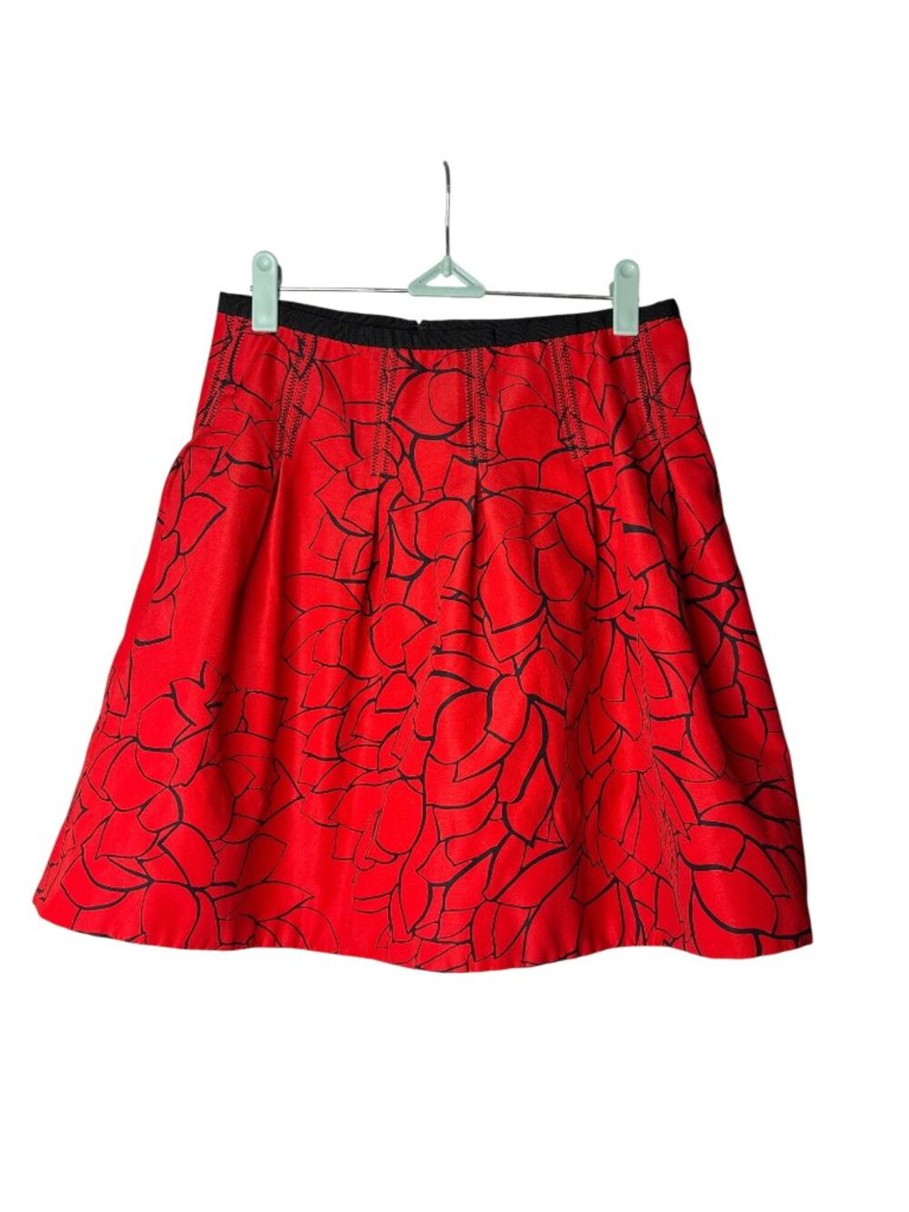 Gap A-Line Pleated Skirt Size 0 Knee Length Abstract Floral Red Black Lined